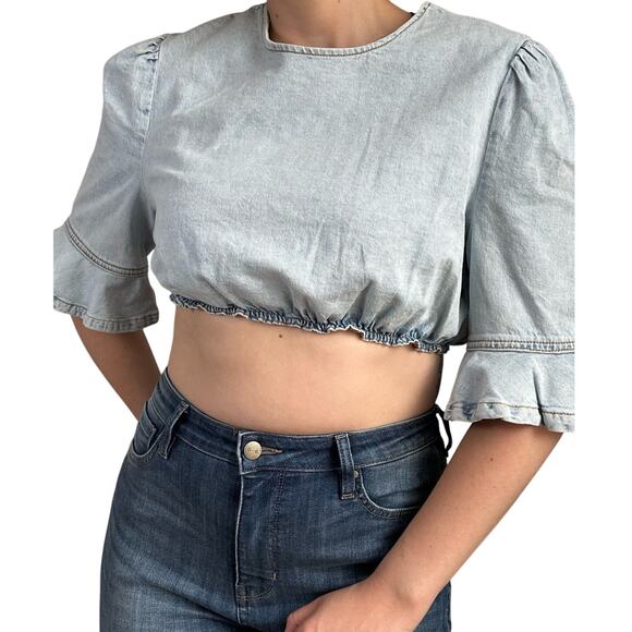 NWT WeWoreWhat Denim Cotton Crop Top Women's Large - Picture 1 of 5